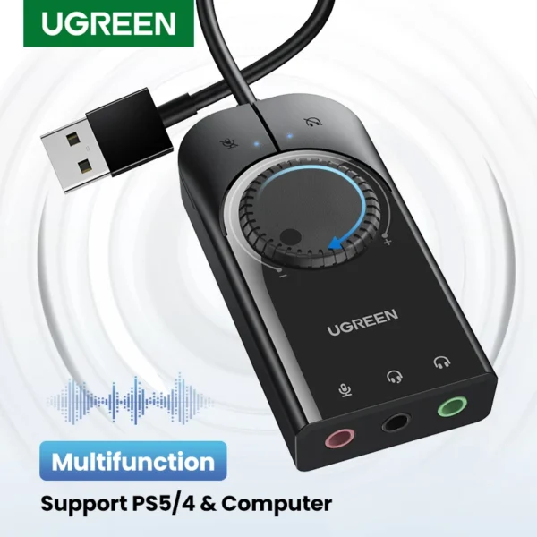 UGREEN-tarjeta de sonido USB, interfaz de Audio externa de 3,5mm, micrófono, adaptador de Audio, tarjeta de sonido para PC, portátil, PS4, auriculares, tarjeta de sonido USB