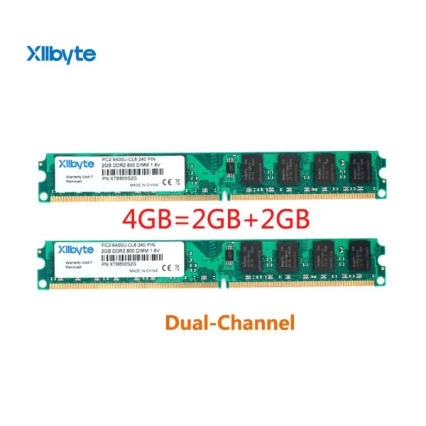 Xllbyte-memoria RAM para ordenador de escritorio, dispositivo sellado DIMM DDR2, 800Mhz, 4GB(2GB x 2 piezas), PC2-6400, buena calidad