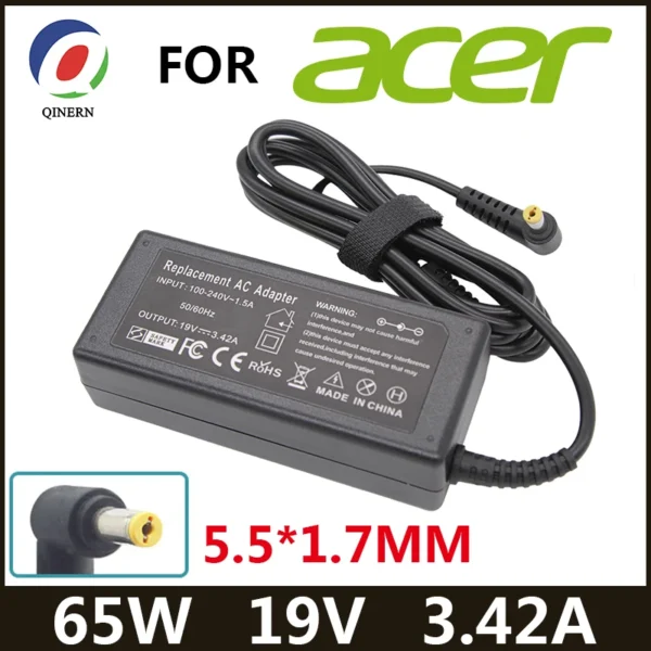 Adaptador de cargador para portátil Acer Aspire, fuente de alimentación de 19V, 3.42A, 65W, 5,5x1,7mm, 5315x5630mm, 5735, 5920, 5535, 5738, 6920, 6530G, 7739Z