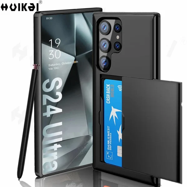 Funda con tarjetero tipo billetera para Samsung Galaxy S24 Ultra S23 S22 Note 20 S23 FE, cubiertas protectoras duras y delgadas con ranura deslizante para PC